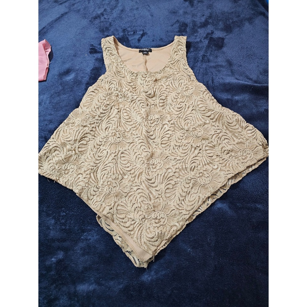Rhapsody Womens Tan Lace Handkerchief Hem Tank Top Sleeveless Floral L/G